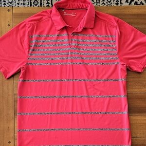 Under Armour HeatGear Red Polo with Gray Stripes